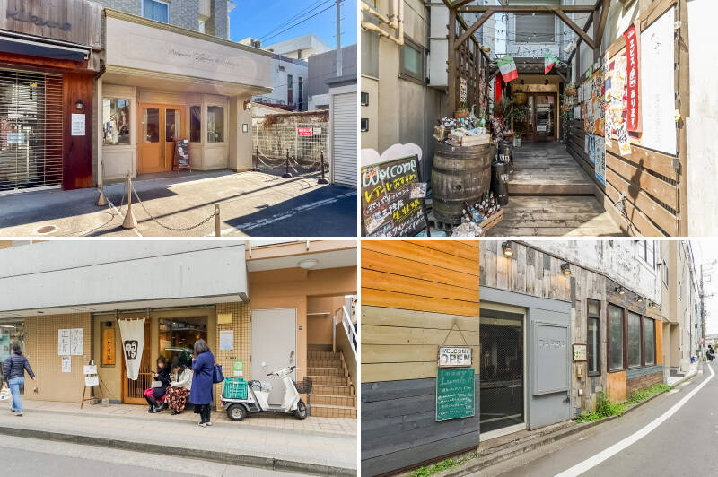 <b><b>左上・</b></b>世界大会で優勝したことがあるというシェフがオーナーの、パティスリー「latelier de antique（ラトリエ ドゥ アンティーク）」（徒歩5分）／<b><b>右上・</b></b>マンションから徒歩3分の場所に位置する「三陸ワイン食堂LEALE」。店名の通り、三陸の美味しい食材を使用したお料理が堪能できます。／<b><b>左下・</b></b>「鴨屋そば香 菊名店」は駅からも近いので、お出かけの帰りに匂いに誘われてつい立ち寄ってしまいそう。（徒歩5分）／<b><b>右下・</b></b>「BARBA菊名（バルバ）」は馬肉と炭火焼きのイタリアン（徒歩7分）。いや〜美味しそうなお店が多くて外食が増えてしまいそう！