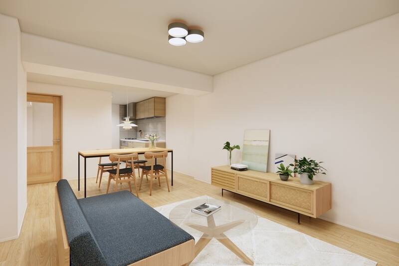 内装はオークの突板フローリングを基調とした、ベーシックで落ち着きのあるデザイン。