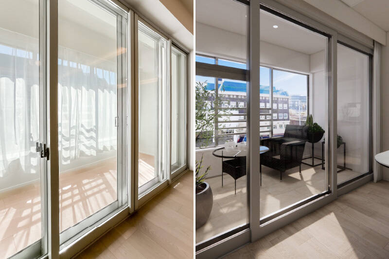 天候に左右されず活用できるインナーバルコニーも。室内側の窓を閉じれば空調を逃さずに洗濯物を干すことができますね。（右・CGイメージ）