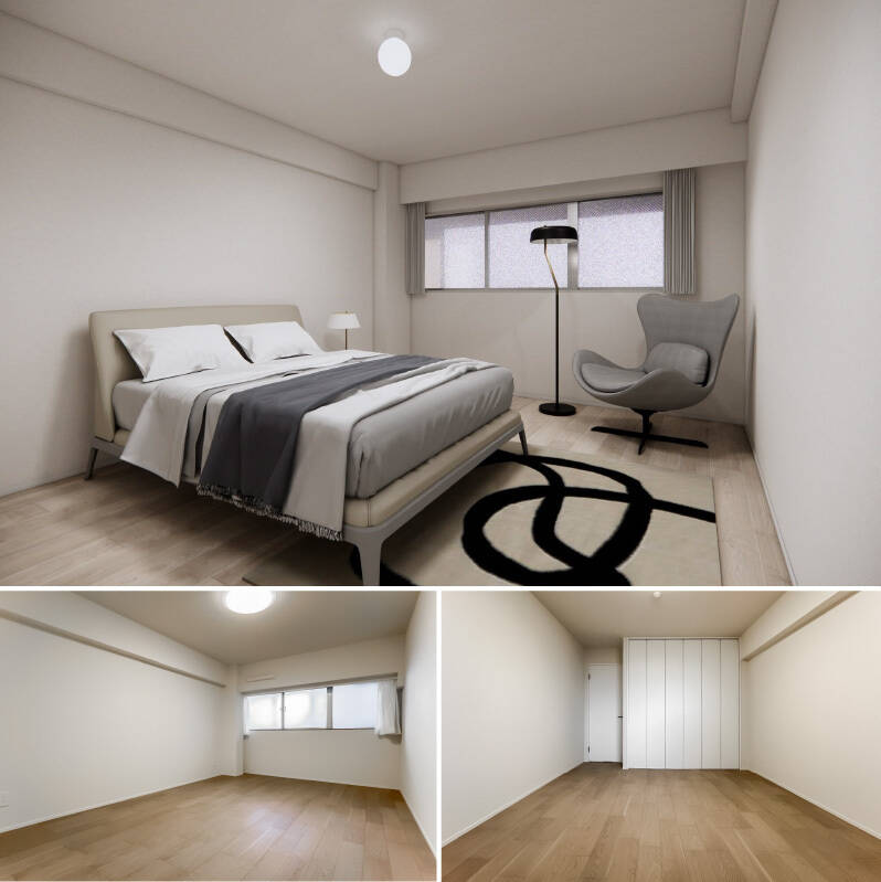 洋室Ｂは北西向き。ベッドのほかにも家具を置けるサイズ感を確保しています。折れ戸3枚分のクローゼット付き。（上・CGイメージ）