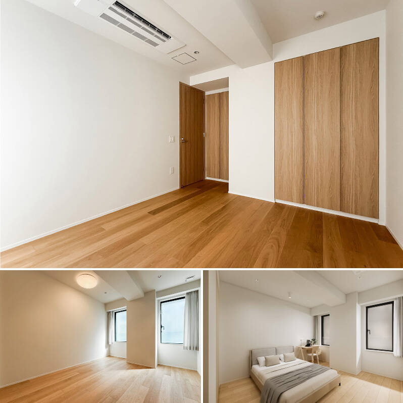 洋室Aは南東向き。収納付きで、メインのベッドルームとして検討しやすい個室です。CGイメージ(右下)ではワイドダブルベッド(1500x1910)を配置。