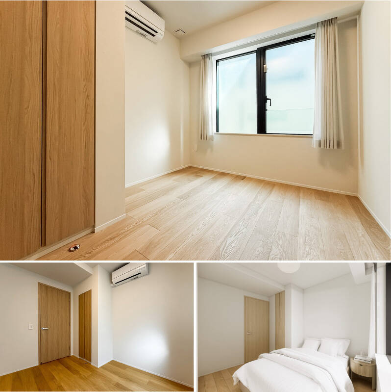 洋室Bも南東向きで、クローゼット付き。コンパクトですが、独立性のある空間です。CGイメージ(右下)ではダブルベッド(1410x1990)を配置。