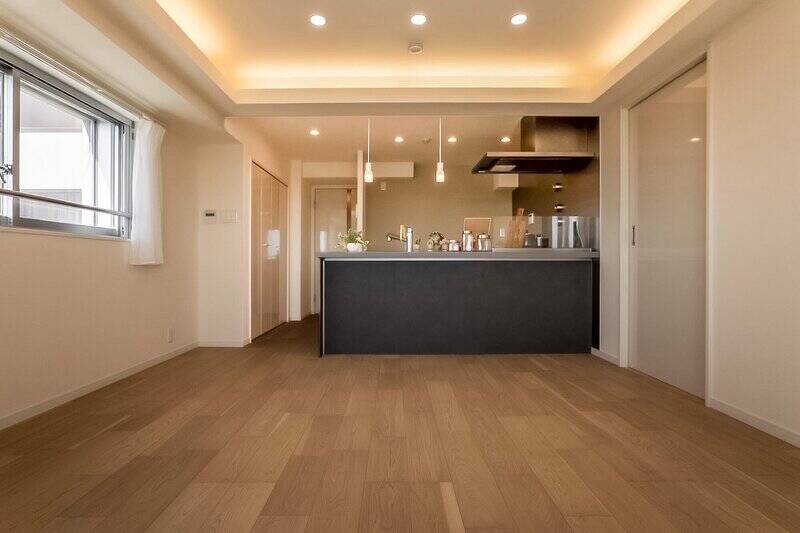 天井にはダウンライトを配しており、夜には落ち着いた空間を演出できそう。