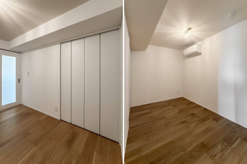 外に面した窓はなく、LDとは半透明なガラス引き戸で隔たっています。エアコンやクローゼット付きなので、寝室としても問題なくお使いいただけますよ！