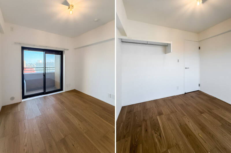 洋室B、Cともに窓は北東向き。こちらの居室にはオープンクローゼットが付いています。