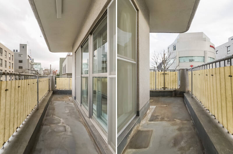 バルコニーは南東・南西に配されたL字型。規約上、バルコニーに洗濯物を干すことが禁止されています。そのため、浴室乾燥機またはドラム式洗濯機をご使用ください。