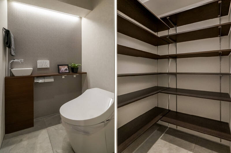 玄関を入って右手から、ふたつ目のトイレとSICにアクセス。来客時はパントリーを通らないこちらのトイレを利用してもらうとよさそうですね。