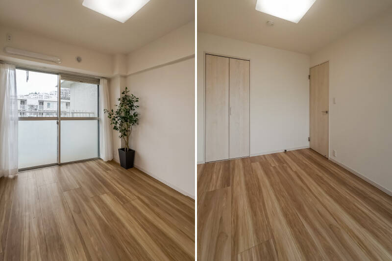 バルコニーに面した南東向きの洋室Ａ。収納は、おひとり分の衣類がちょうど入りそうなサイズのクローゼットが備わっています。きれいな四角形の空間なので、家具の配置がスッと決まりそうなのもGOODです。