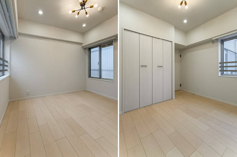 南西と北東の2面に窓がある洋室C。こちらにもクローゼットが備わっています。