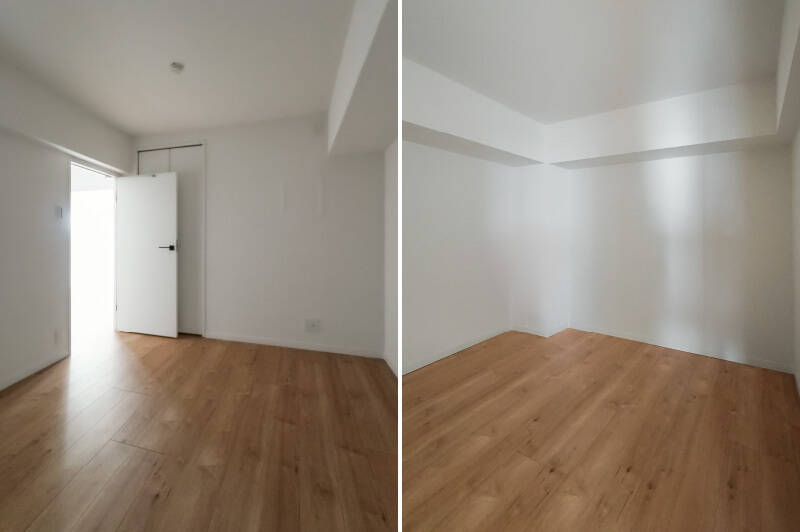 こちらも折れ戸1枚分の収納付き。窓はありませんが、そのぶん寝室としても落ち着いて使えそうです。