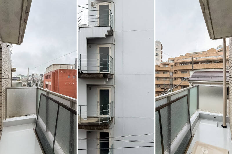 バルコニーの正面には、マンションが。道路を挟んでいるため、強い圧迫感は感じないと思います。