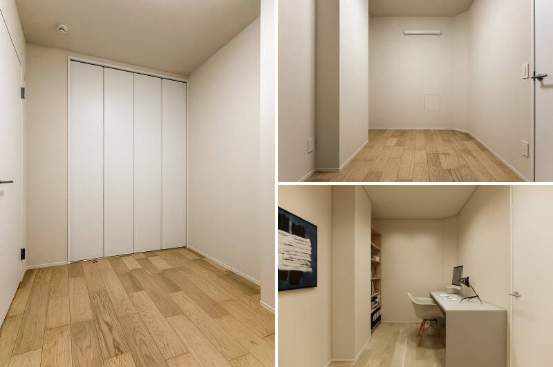 キッチン横に位置するサービスルーム。適度なお籠もり感のある設計で、ワークスペースや集中して作業したいときの空間に適しています。（右下・CGイメージ）