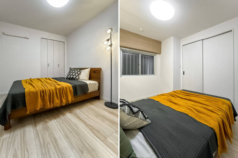 北西向きの共用廊下に面した窓がある洋室B。こちらにも折れ戸2枚分のクローゼットが付いています。