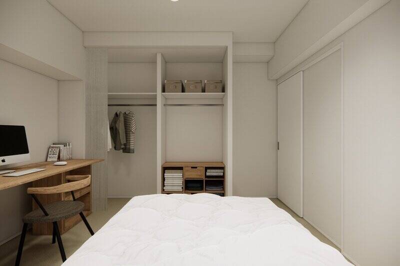 収納には、建具のないオープンクローゼットを採用。お気に入りのワードローブをショップのようにディスプレイして楽しむことができます。