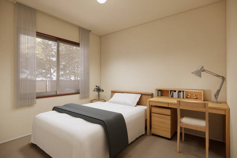 玄関を上がってすぐの場所に位置する、北東向きの洋室B。写っていませんが、こちらもクローゼットを設置します。CGイメージではセミダブルサイズのベッドを配置していますよ。