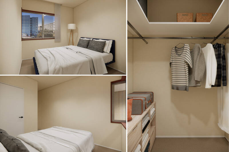 LDKと同じく南西向きの洋室Aは、大型のウォークインクローゼット（WIC）を設置。衣類だけでなく、季節家電なども収納できそうな頼もしいサイズ感です。CGイメージではダブルベッドを配置しています。