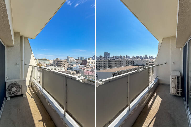 視界を左右に移しても、周囲に圧迫感のある建物はなさそうです。なお、物干し金具は設置されていないため、必要に応じてご用意くださいね。