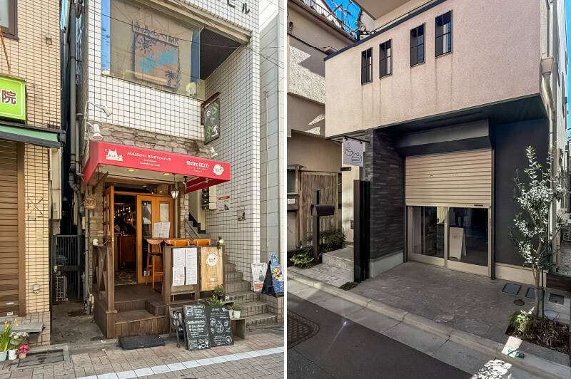 <p><b>左・</b>昼メニューの “ガレット” が絶品！とおすすめするのは「ワインとフレンチおばんざい Bistro DECO」。夜も遅くまでワインとカジュアルフレンチが楽しめるお店です。（徒歩12分）／<b>右・</b>残念ながら開店前でシャッターが降りていますが、「SISTER」は手作り焼き菓子やケーキを堪能できるカフェ。洋菓子のお店があまりないので重宝してるそうです。（徒歩10分）</p>