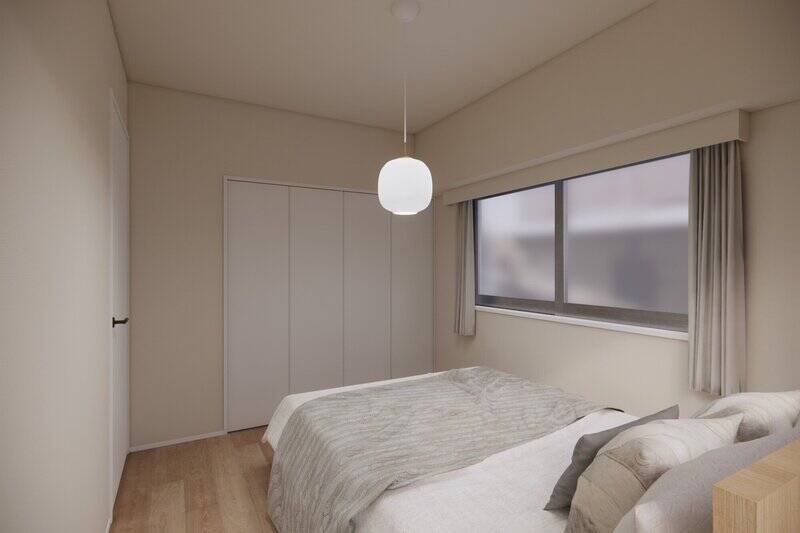 収納は、折れ戸2枚分のスペースを用意します。