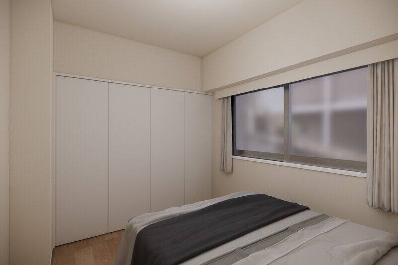 壁一面は収納スペースとし、十分な容量を確保します。