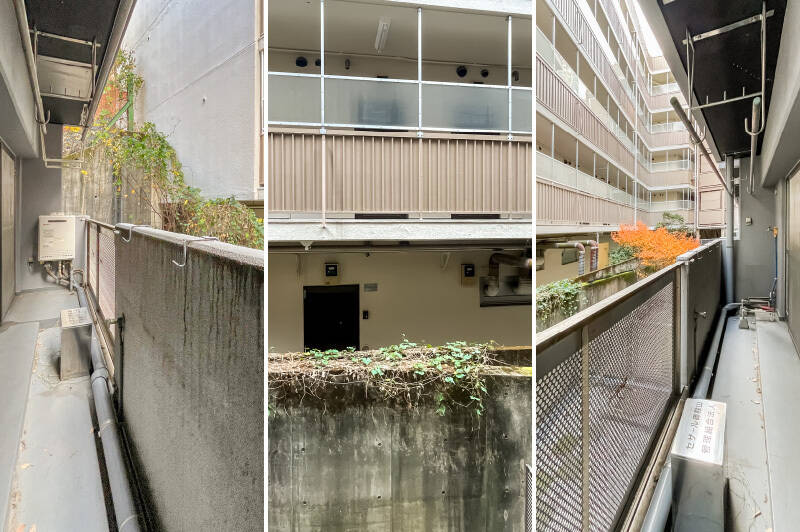 LDKの方まで延びるワイドなバルコニー。向かいのマンションの共用廊下と面しているので、室内ではレースカーテンを引いておくと視線をカバーできそうです。