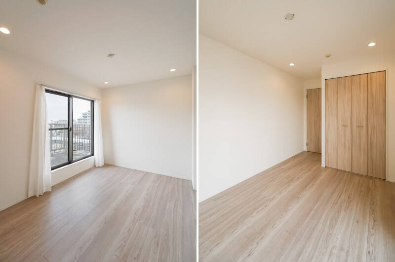 約6帖の洋室Cはほかの居住空間から少し離れており、特にプライベート感の強い一室です。ルーバルに面した北西向きの窓があり、もちろんクローゼットも備わっていますよ。