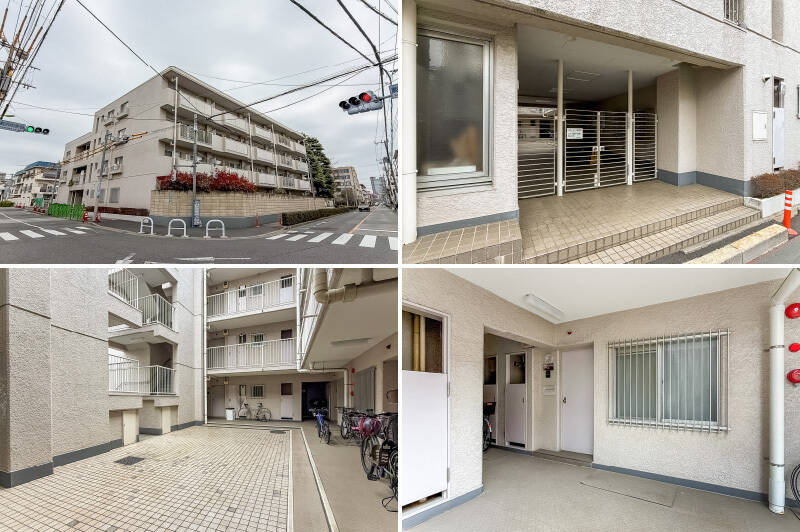 最寄りの東急田園都市線「駒沢大学」駅から徒歩10分。弦巻通り沿いに建つ1977年築のマンションです。共用部は吹き抜けで光が差し込み、明るい印象。平置き駐車場は月額19,500円で利用でき、2026年2月時点で空きがあります。最新の状況はお問い合わせください。