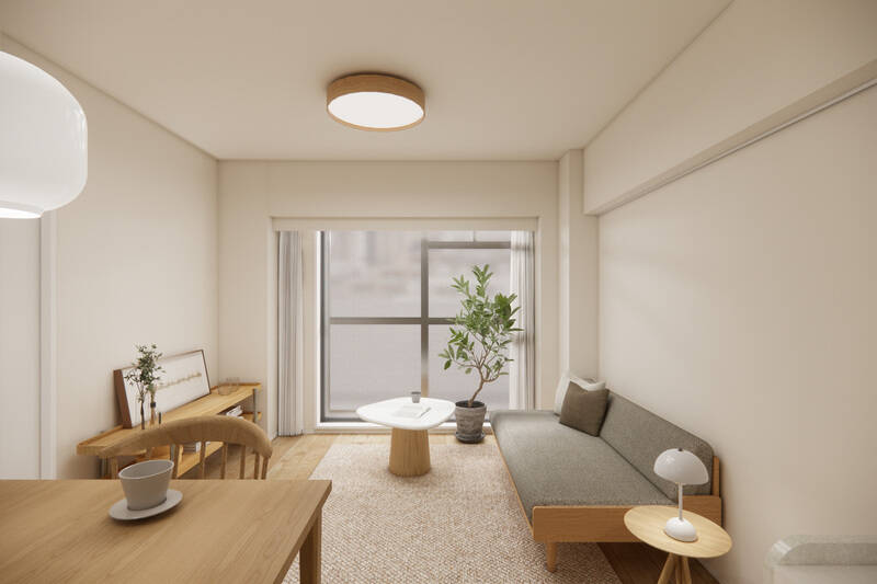 まずはLDKから、CGイメージでご紹介します。内装は、ナチュラルな木の質感と淡い色合いを基調としたデザイン。