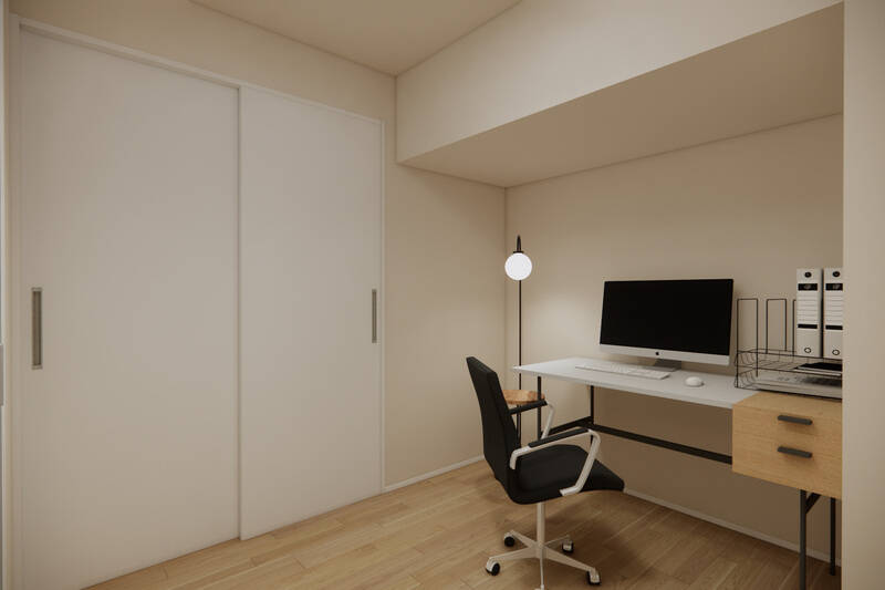 洋室は窓のない個室。書斎やワークスペースとしてはもちろん、将来的にご家族が増えたときには子ども部屋などに転用できるプランニングです。