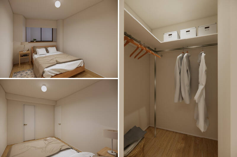 3つの洋室のうち最も広い、約6帖の洋室B。大容量のウォークインクローゼット(WIC)を完備しており、衣類やスーツケースなどを整理整頓できます。