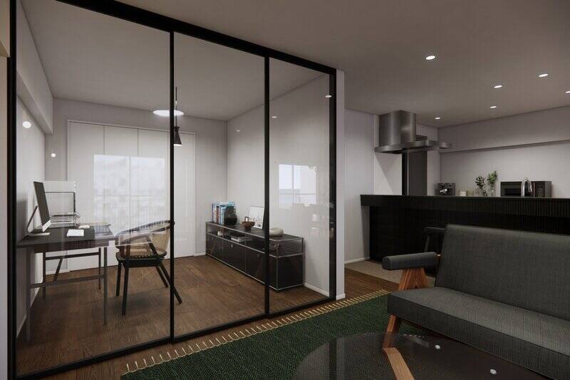 LDKに隣接した、約4.4帖の洋室A。ガラス建具により、空間のつながりと開放感が感じられる設えに。