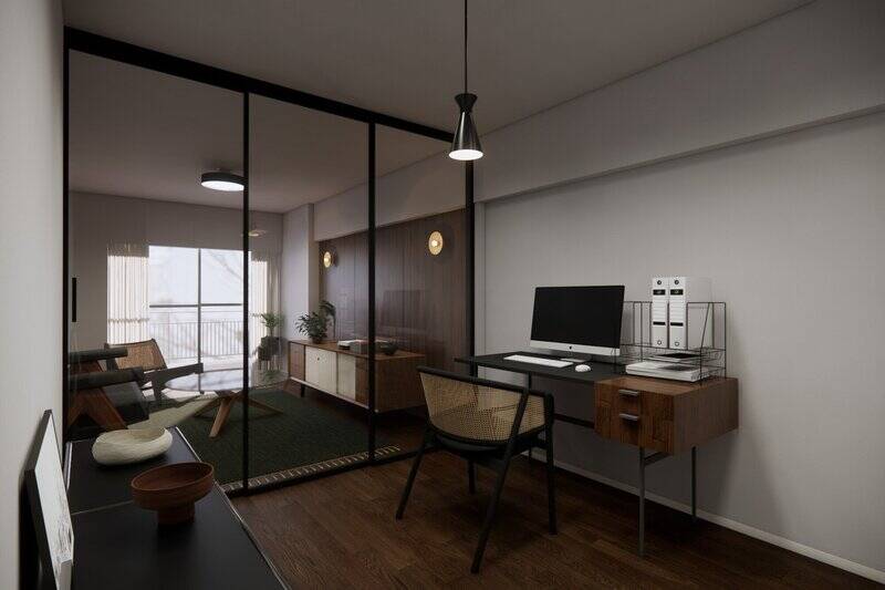 お子さまが小さいうちは目の届く子ども部屋として、成長後はワークスペースとしても使えそう。可変性のある多目的空間です。