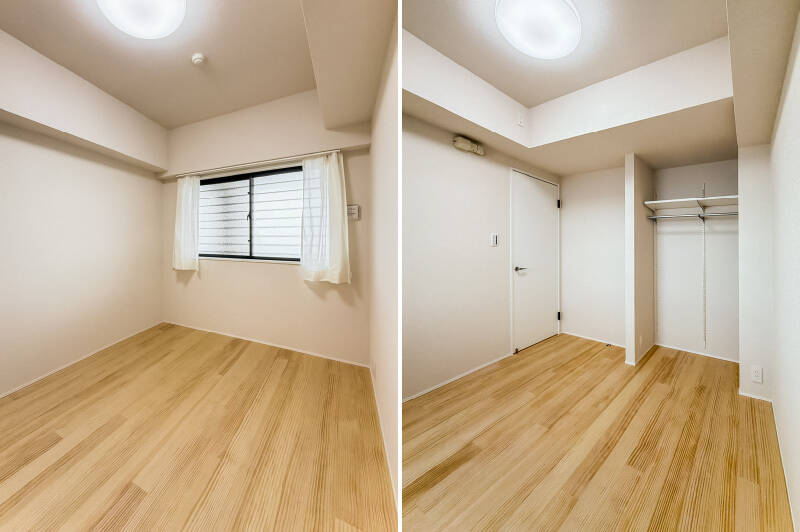 キッチンの背面に位置する、約5帖の洋室B。もちろんこちらにも収納が備わっています。東側に窓が付いているので、朝の目覚めが良さそうですね。