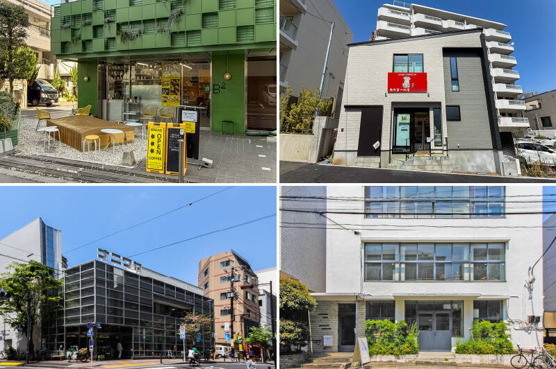 <b>左上・</b>マンションのお隣にあるカフェ「B² ビースクエアード 南麻布店」。和三盆のドーナツが美味しく、午前中で売り切れることもあるのだそう。（徒歩1分）／<b>右上・</b>「麻布第一物産」。駐日大韓民国大使館の目の前にある韓国食材店で、ここのキムチが絶品なのだとか。手土産としても活躍したそうですよ。（徒歩7分）／<b>左下・</b>老舗スーパー「ナニワヤ」。お肉や調味料など、吟味してセレクトされた食材が並びます。（徒歩7分）／<b>右下・</b>最後は筆者オススメの「designshop」。流行りに左右されない、ハイクオリティな生活雑貨が並んでいます。マンションから徒歩2分なので、ぜひ。