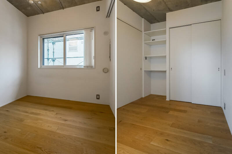 クローゼットと可動棚が備わっている洋室。東向きの窓から差し込んでくる朝日で、気持ちよく目覚められそうですね。