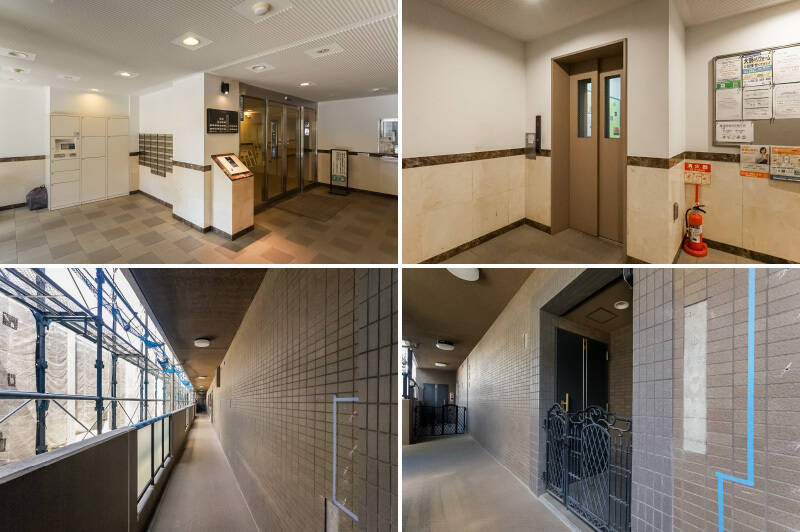 管理員は週5日・8:30〜11:45で勤務されており、共用部はきれいに整備されている印象です。エントランスには、オートロックと宅配ボックスが設置されています。