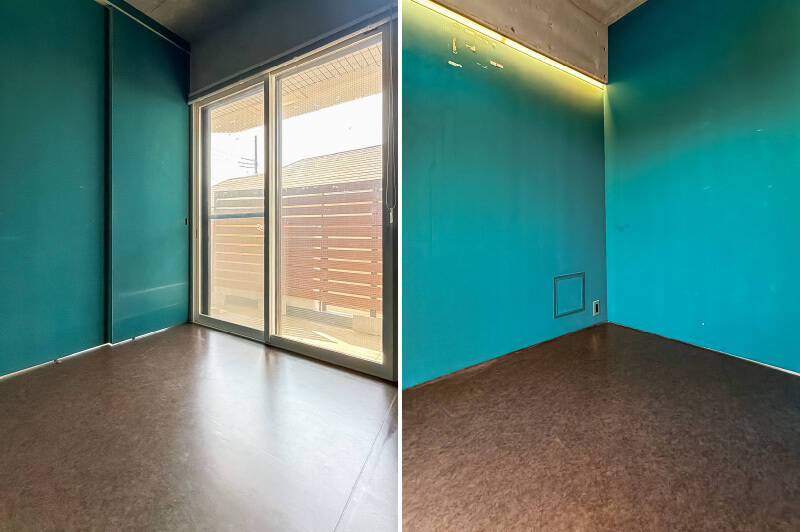 ライン照明が埋め込まれた、落ち着きのある空間。こちらから南西向きのバルコニーに出られます。