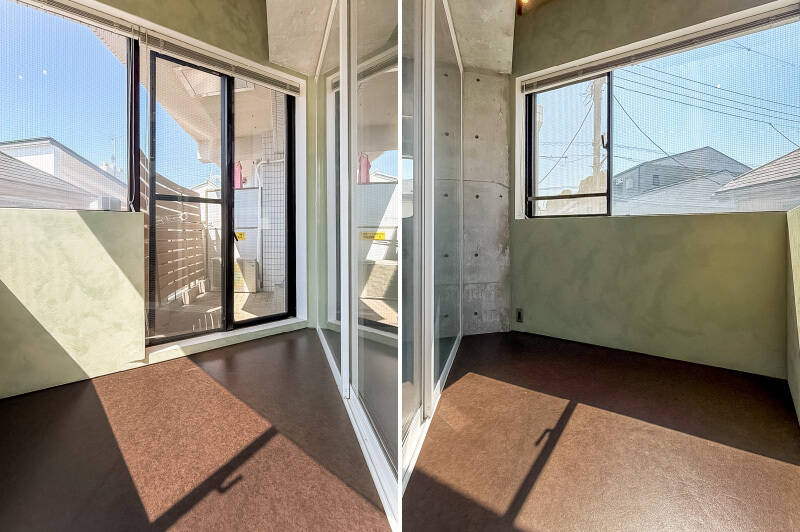 たっぷりの光が注ぐ、インナーバルコニー。グリーンをたくさん置いて、栽培を楽しむスペースとして使うのもオススメです。こちらからも先ほどのバルコニーに出られます。