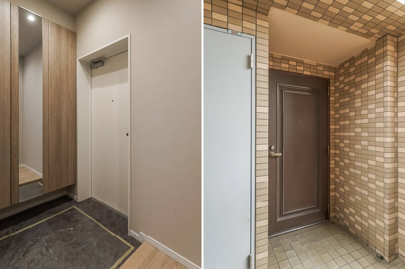 玄関にはトールサイズのシューズボックスがあります。姿見も備わっているのでお出かけ前に便利です。