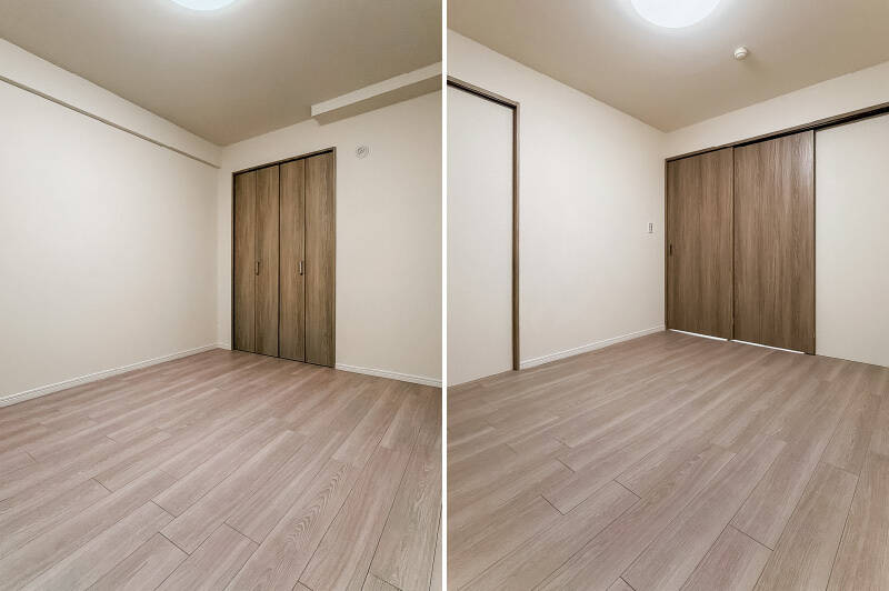 LDKと廊下からアクセス可能。折れ戸2枚分のクローゼット付き。