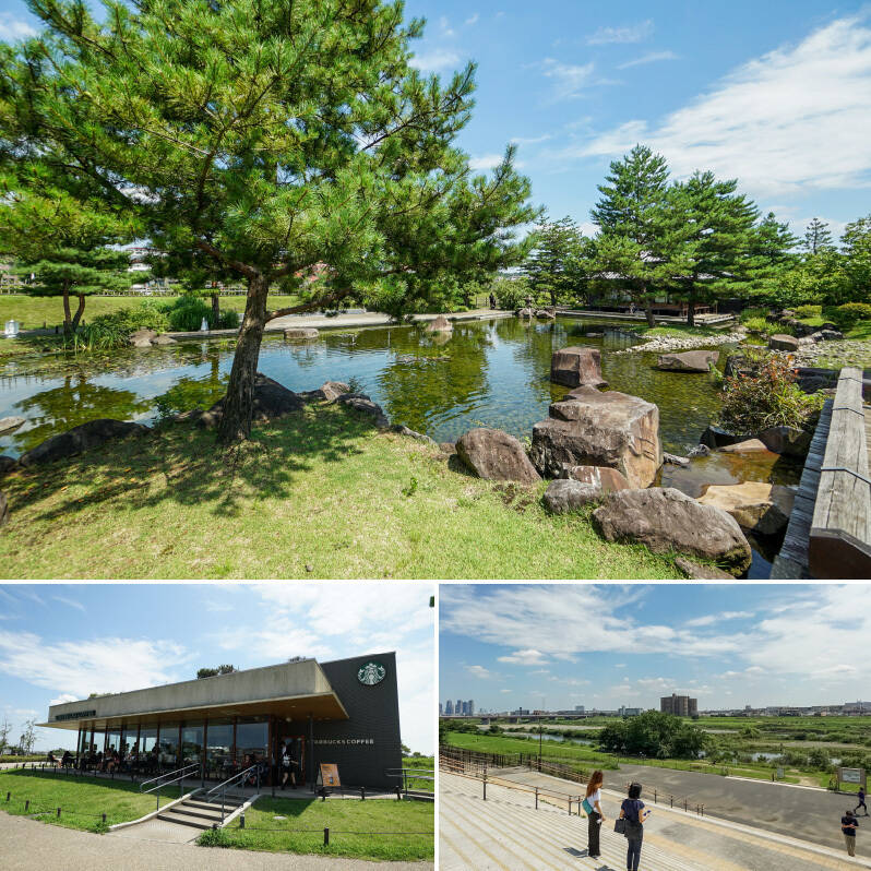 「世田谷区立 二子玉川公園」は自然が豊か。園内には、高台に浮かぶ日本庭園「帰真園（きしんえん）」や、「スターバックスコーヒー 二子玉川公園店」が。そして、「眺望広場」に立つと…… すぐそこは広大な多摩川のリバービューを望めます！徒歩4分にこんな素敵な公園があるなんて！ これだけで、ここに住んでみたくなりませんか？
