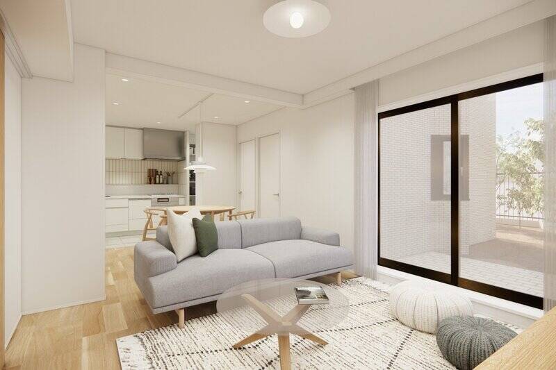 約18.9帖のLDK。南と西の二面に広がる窓から、心地よい自然光が差し込みます。