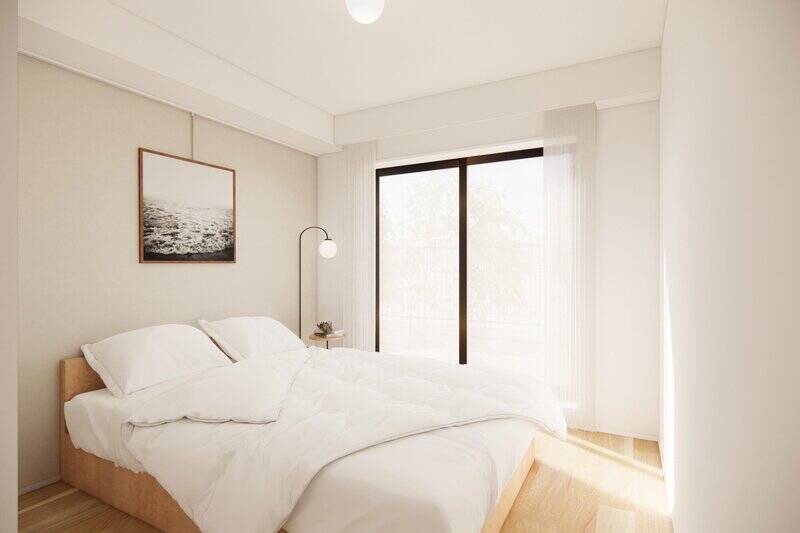 洋室Aはテラスに面した南向き。ダブルベッドを置いてもゆとりのある広さで、折れ戸2枚分のクローゼットを設置します。