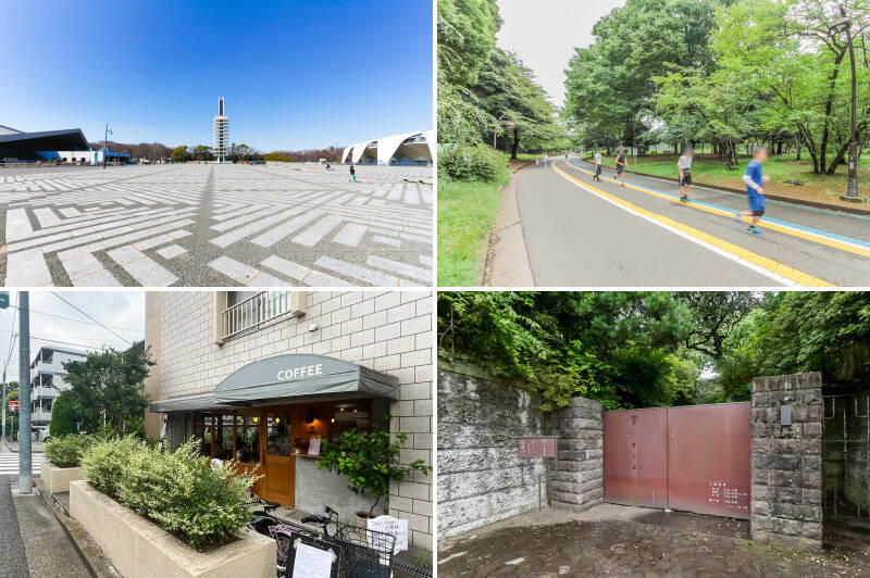 <b>上</b>・「駒沢オリンピック公園」までは徒歩6分、自転車で2分ほどの距離。週末のランニングやピクニックがお馴染みの過ごし方になりそう。／<b>左下・</b>「JOLT （ジョルト）the COFFEE」は、“社会貢献していく地域密着型コーヒー店” がコンセプト。内装にリユース品を使ったり、オーガニック素材を使ったりしているそう。（徒歩1分）／<b>右下・</b>時にはちょっと背筋を伸ばして、「八雲茶寮」で優雅なひとときを。昼懐石もいただけます。（徒歩2分）<br>