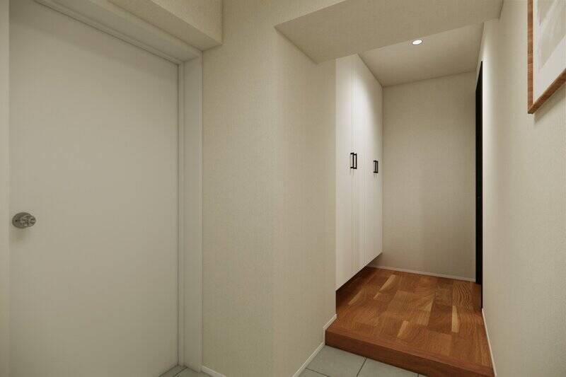 玄関土間は広々とした造り。大型の下足入れを設置予定で、雑多なモノは隠してお気に入りのアイテムだけを飾る暮らしを楽しめます。