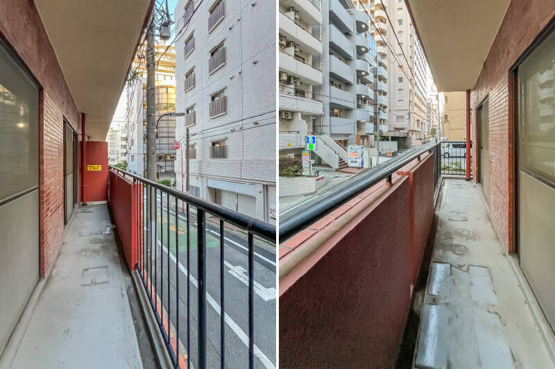 ゆとりあるバルコニー。物干し金具は設置されていないので、外干し派の場合はスタンドなどのご用意を。