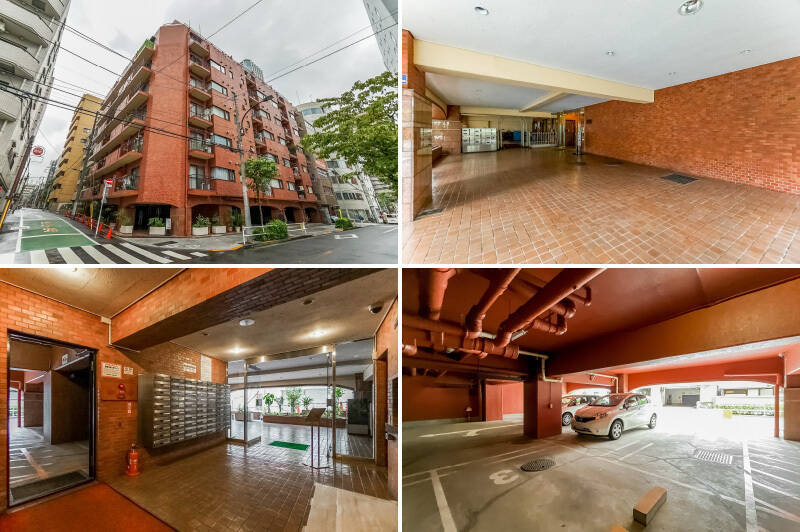 1978年に竣工した、ヴィンテージ感漂う赤レンガ調の外観。エントランスまわりは、経年美を感じさせる落ち着いた雰囲気です。