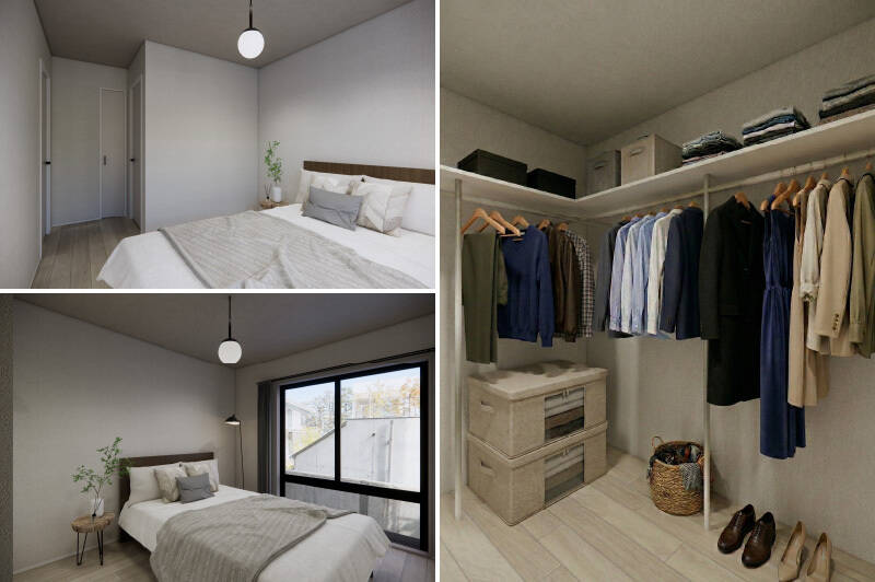 洋室はダブルベッドを置いてもゆとりがある広さ。収納として大型のウォークインクローゼット（WIC）を完備するため、お気に入りのお洋服をたっぷりと収めることができます。