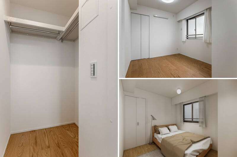 洋室Bにも、WICを設置。窓に沿ってダブルベットをすっきり配置できます。（右下・CGイメージ）