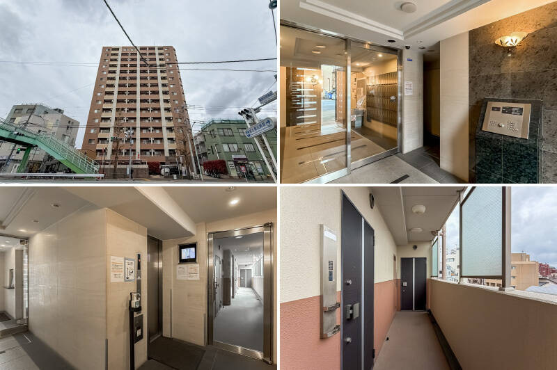 2008年竣工、総戸数87戸のマンション。オートロック・宅配ボックス・防犯カメラを完備。今回ご紹介する住戸は、共用廊下の突き当たりに位置しています。